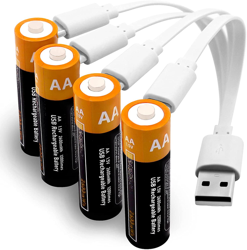 Rechargeable Batteries AA Uzone 2600mWh AA Recharge Battery with USB Charger, 4-in-1 USB Type C Charging Cable, 1.5V Lithium Ion AA Battery Over 1200 Cycles, Storage Cases, Pack of 4 Electronics > Electronics Accessories > Power > Batteries Uzone Default Title  