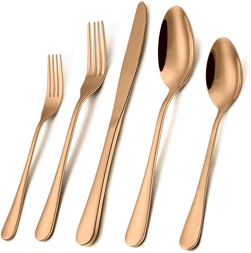 Silverware Set 20-Piece, Wildone Stainless Steel Flatware Cutlery Set Service for 4, Tableware Eating Utensils Include Knife/Fork/Spoon, Mirror Polished, Dishwasher Safe Home & Garden > Kitchen & Dining > Tableware > Flatware > Flatware Sets Wildone Copper 20 Piece 