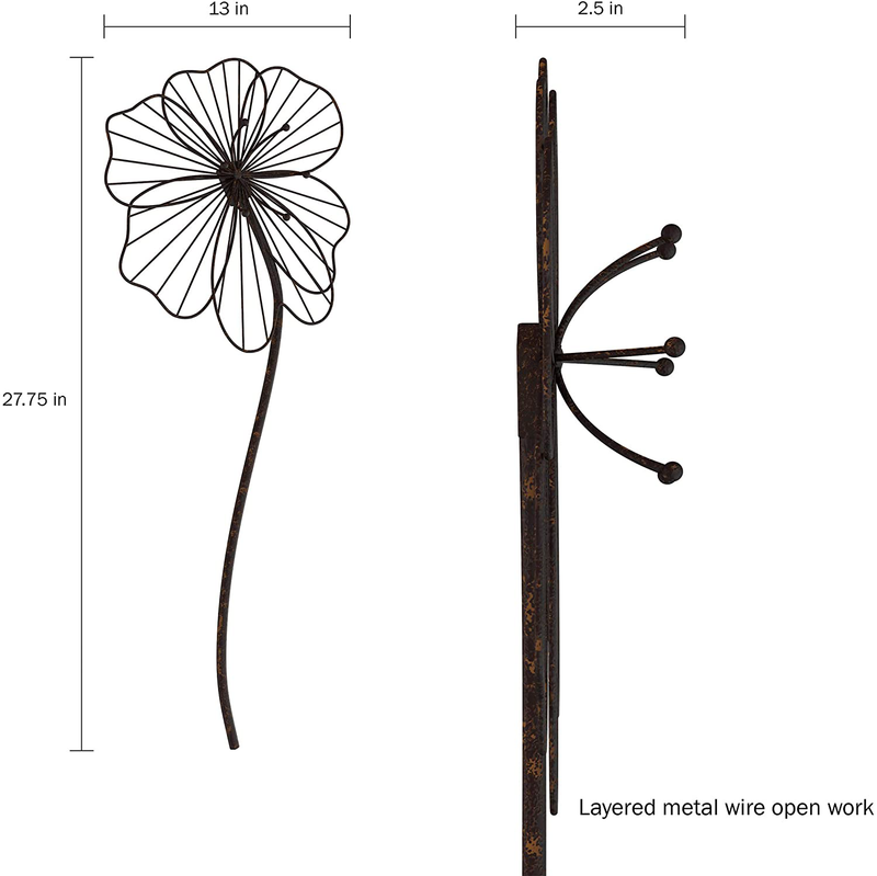 Lavish Home Wall Decor-Rustic Metal Wire Stemmed Flower Sculpture Hanging Accent Art for Living Room, Bedroom or Kitchen, 13” L x 2.5” W x 27.75" H, Brown Home & Garden > Decor > Artwork > Sculptures & Statues Lavish Home   