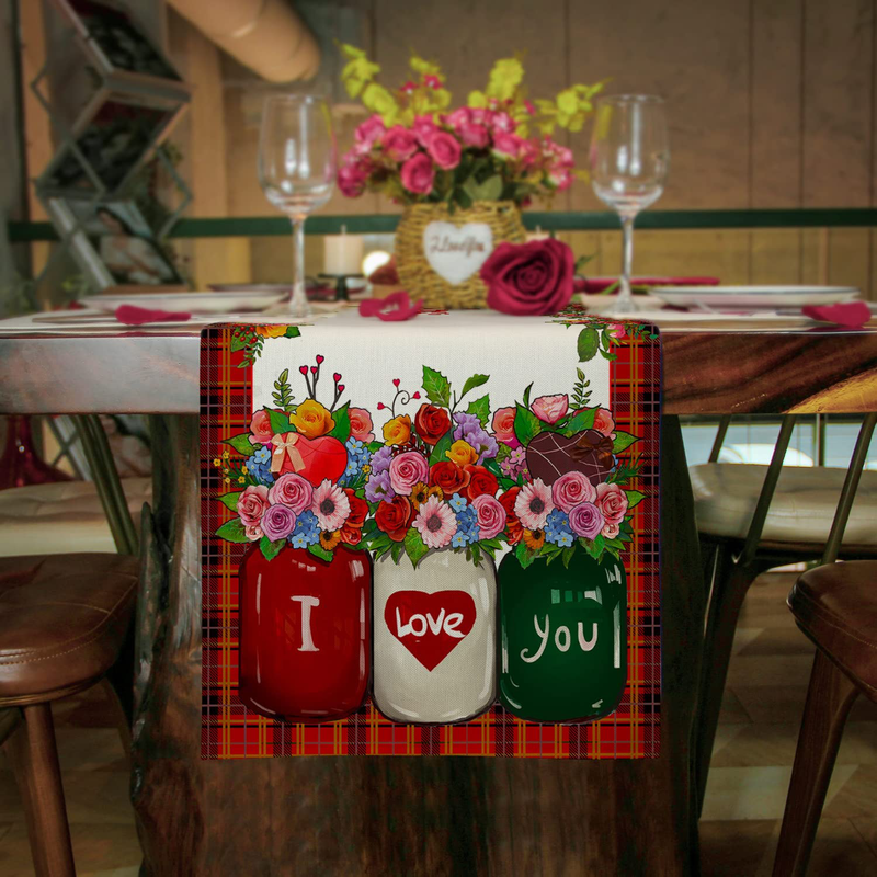 Siilues Valentines Day Table Runner, Valentines Table Runner Happy Valentine’S Day Buffalo Plaid Rose Valentines Day Decor for Indoor Outdoor Valentines Day Party Dining Table Decor (13" X 72") Home & Garden > Decor > Seasonal & Holiday Decorations Siilues   