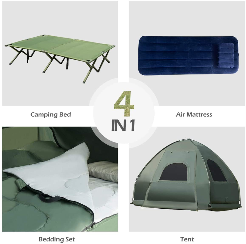Tangkula 2-Person Outdoor Camping Tent Cot, Foldable Camping Tent with Air Mattress & Sleeping Bag, Waterproof Elevated Camping Tent with Carry Bag, Portable Camping Tent Cot Sporting Goods > Outdoor Recreation > Camping & Hiking > Camp Furniture Tangkula   