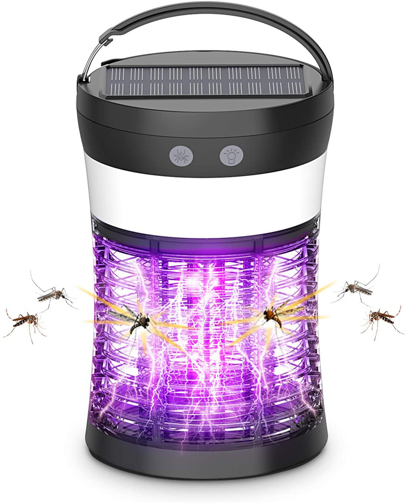 Solar Powered Bug Zapper, 3-in-1 Electric Mosquito Killer and Camp Lantern, Portable Mosquito Zapper for Outdoor & Indoor, Waterproof Rechargeable Insect Fly Trap Attractant for Camping Patio Bedroom  HBUDS Default Title  
