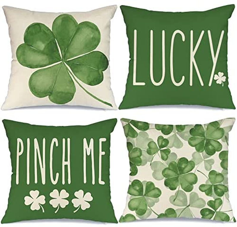 St Patricks Day Pillow Covers 18X18 Set of 4 St Patricks Day Decorations for Home Shamrock Lucky St Patricks Day Decorative Throw Pillows Farmhouse St Patricks Day Decor A471-18 Arts & Entertainment > Party & Celebration > Party Supplies AENEY   