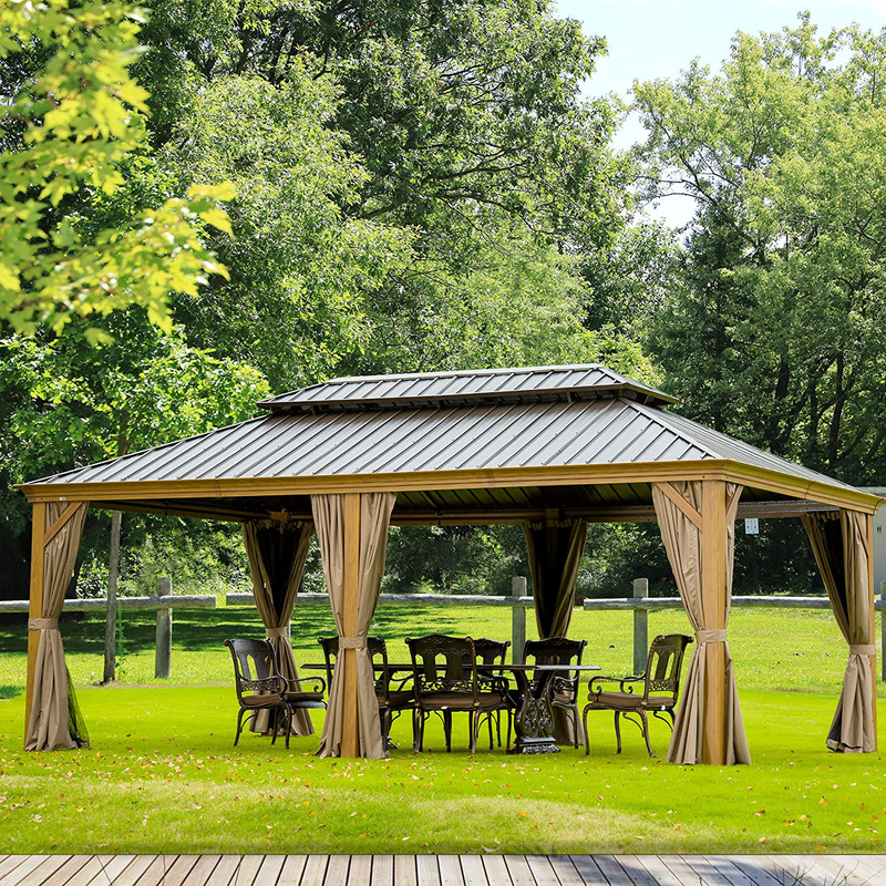 Outdoor Hardtop Gazebo (2021 New) - Galvanized Steel Double Roof,Patio Gazebo Canopy with Privacy Curtains and Net,Permanent Aluminum Frame (Calaro 10'x12') by domi outdoor living Home & Garden > Lawn & Garden > Outdoor Living > Outdoor Structures > Canopies & Gazebos domi outdoor living Cavus 12' X20'  