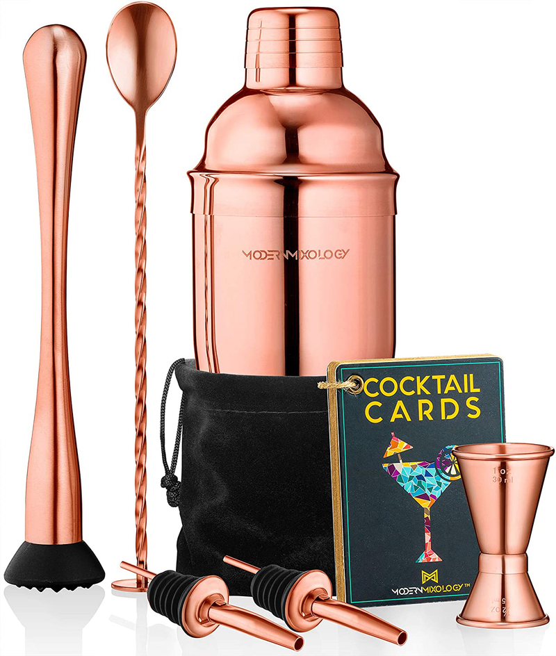 Cocktail Shaker Set Drink Mixer // 8-piece Portable Bartender Kit with 24oz Martini Shaker Bar Tool Set // 2 Pourers // Muddler // Jigger // Mixing Spoon // Velvet Bag // Built-in Strainer (Silver) Home & Garden > Kitchen & Dining > Barware Modern Mixology 3.Copper  