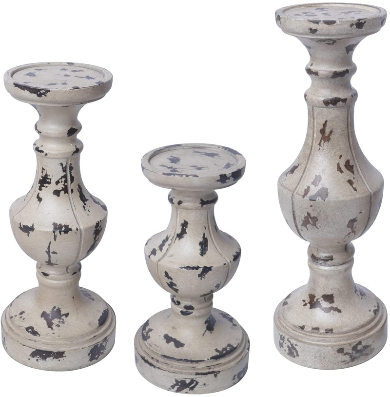 OLV Tall Candle Holders for Pillar Candles, Set of 3: 8"|10"|12",Rustic Candle Stand for Mantle and Fireplace Decor, Centerpieces for Table,Living Room,Gift for Wedding|Washed Wood Home & Garden > Decor > Home Fragrance Accessories > Candle Holders OLV Shabby and Rusty  
