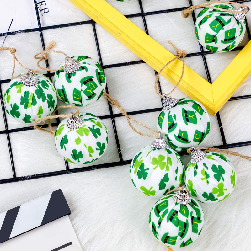 St. Patrick'S Day Ball Ornaments, 12PCS Green Shamrocks and Hat Fabric Wrapped Balls, Decorative Hanging Ornaments for Tree Home Office Bedroom Party St. Patrick' Day Holiday Decorations Arts & Entertainment > Party & Celebration > Party Supplies FFNIU   