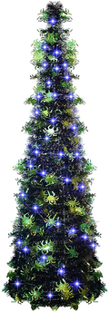 Halloween Christmas Tree with 50 Lights,5ft Black Artificial Glittery Circle Sequin Collapsible Pencil Tinsel Trees for Decorations Indoor Holiday Party Home & Garden > Decor > Seasonal & Holiday Decorations > Christmas Tree Stands WOKEISE Green+spider  