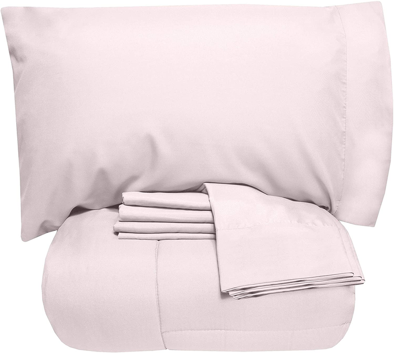 Sweet Home Collection 5 Piece Comforter Set Bag Solid Color All Season Soft Down Alternative Blanket & Luxurious Microfiber Bed Sheets, Twin, Red Home & Garden > Linens & Bedding > Bedding Sweet Home Collection Pale Pink Full 