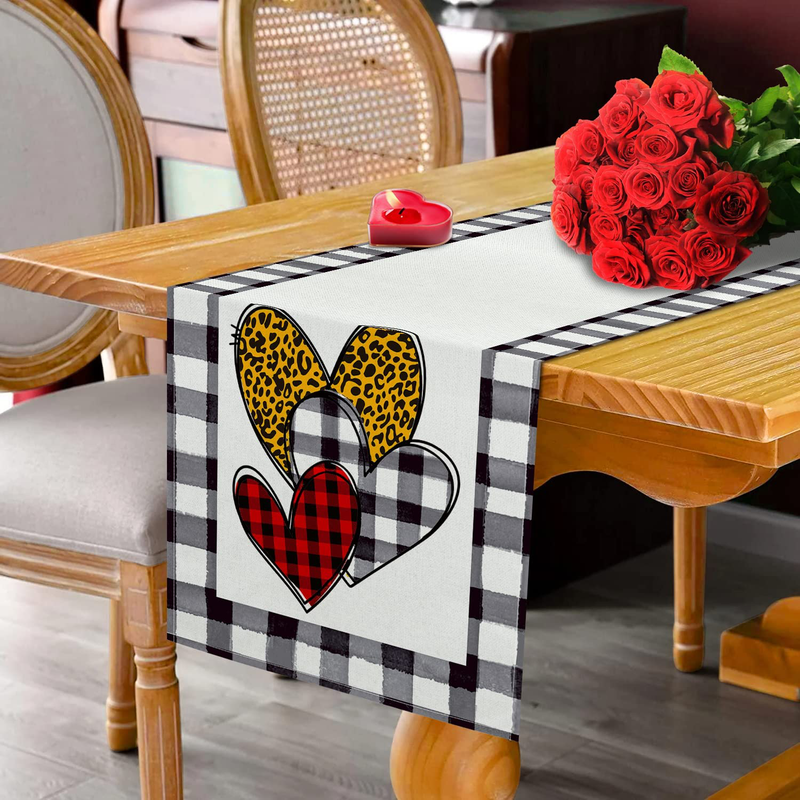 Siilues Valentines Day Table Runner, Valentines Table Runner Watercolor Leopard Heart Buffalo Plaid Valentines Day Decor for Indoor Outdoor Valentines Day Party Dining Table Decor (13" X 72") Home & Garden > Decor > Seasonal & Holiday Decorations Siilues   