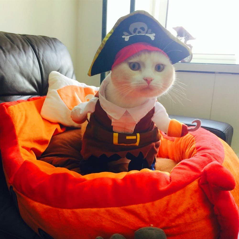 Idepet New Funny Pet Clothes Pirate Dog Cat Costume Suit Corsair Dressing up Party Apparel Clothing for Cat Dog plus Hat