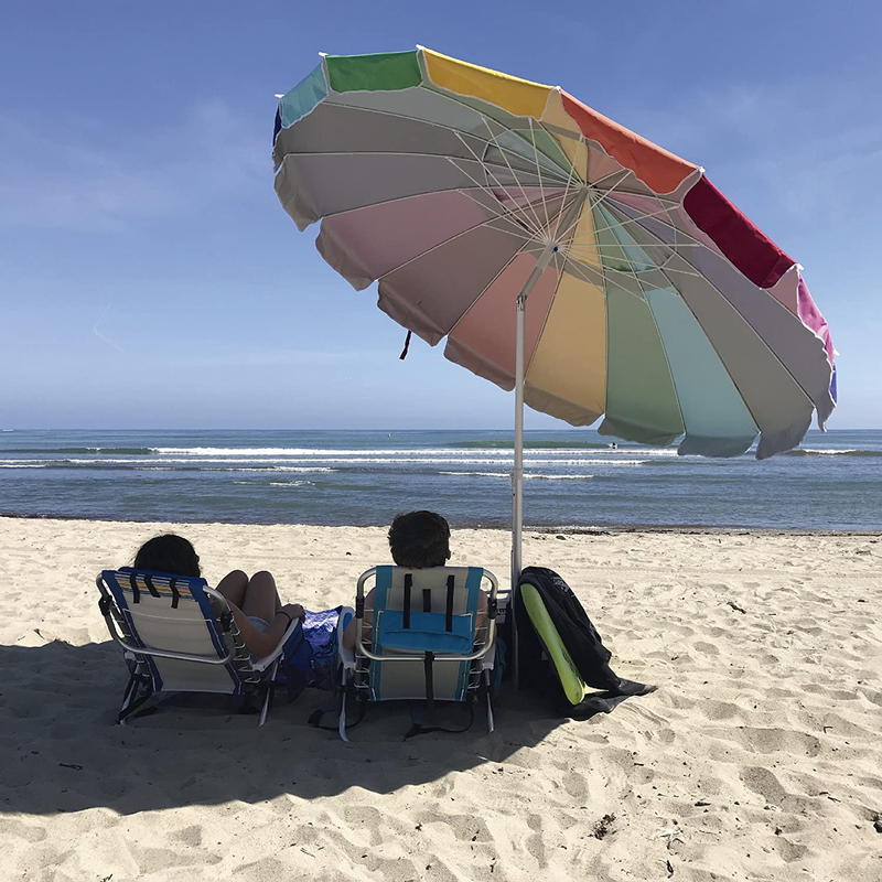EasyGo 8 Foot HEAVY DUTY HIGH WIND Beach Umbrella - Giant 8' Beach Umbrella with Sand Anchor & Carrying Bag -Sturdy Pole