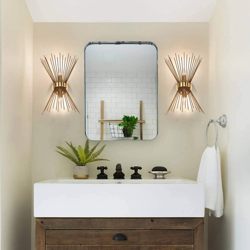 EDISLIVE 2-Light Vanity Light Mid-Century Modern Starburst Wall Sconce Lamp Sunburst Sconce Gold Lamp for Powder Room Bedroom Bathroom