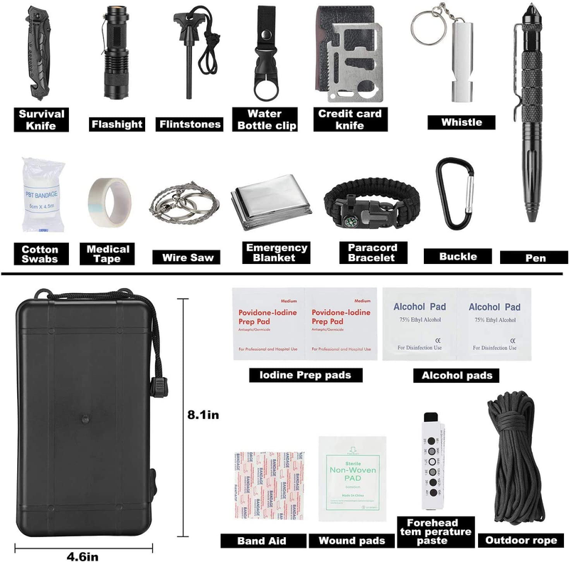 Procase Survival Kit (40 in 1) Ideas, Outdoor Camping Gear Tool and Equipment with Bracelet, Fire Starter, Compass, Medical Supplies, Gifts for Father Husband Boyfriend Teen Boy Sporting Goods > Outdoor Recreation > Camping & Hiking > Camping Tools ProCase   