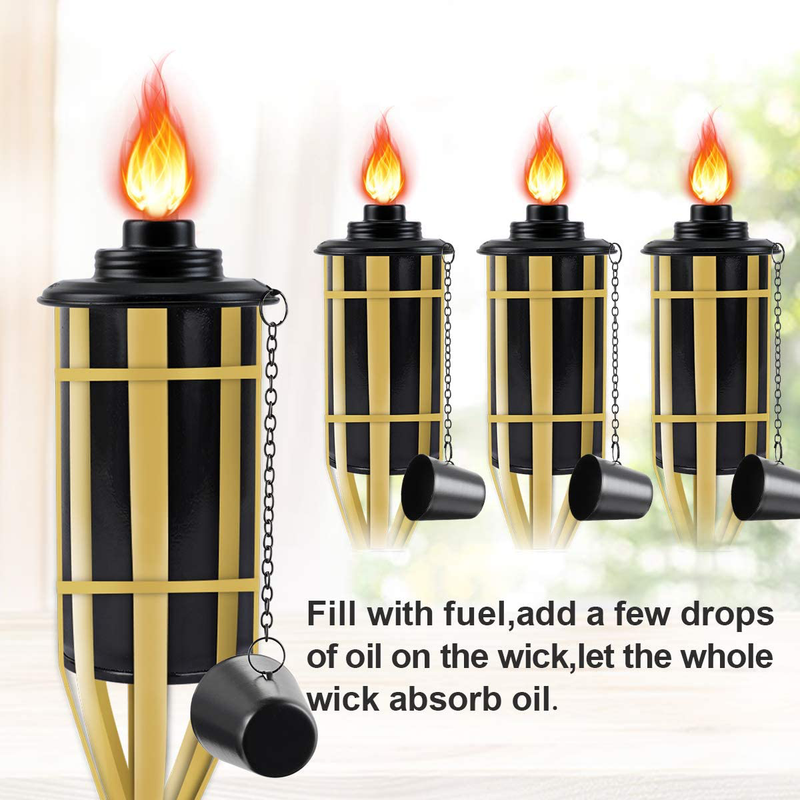 LANMU Torch Canisters, Bamboo Torch Refill Canister, Replacement Torch Fuel Canisters 16 oz with Wicks and Covers, Outdoor Patio Torch for Luau Party, DIY Garden Torch Decor (4 Pack)