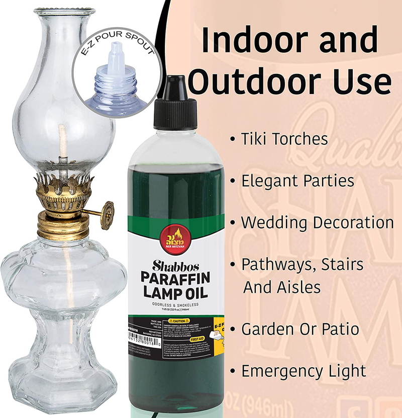 Paraffin Lamp Oil - Green Smokeless, Odorless, Clean Burning Fuel for Indoor and Outdoor Use with E-Z Fill Cap and Pouring Spout - 32oz - by Ner Mitzvah Home & Garden > Lighting Accessories > Oil Lamp Fuel Ner Mitzvah   