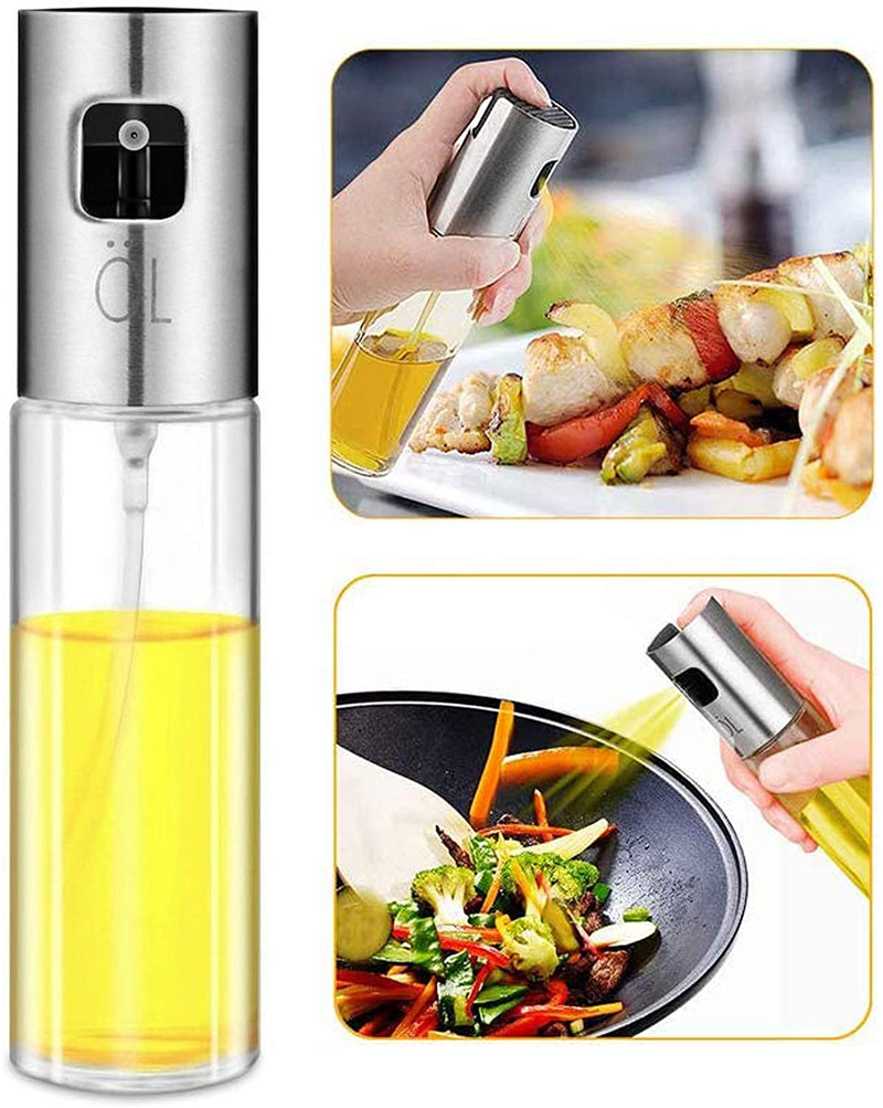 Olive Oil Sprayer Dispenser for Cooking, Food-Grade Glass Oil Spray Transparent Vinegar Bottle Oil Dispenser 100ml for BBQ/Making Salad/Baking/Roasting/Grilling/Frying Kitchen.