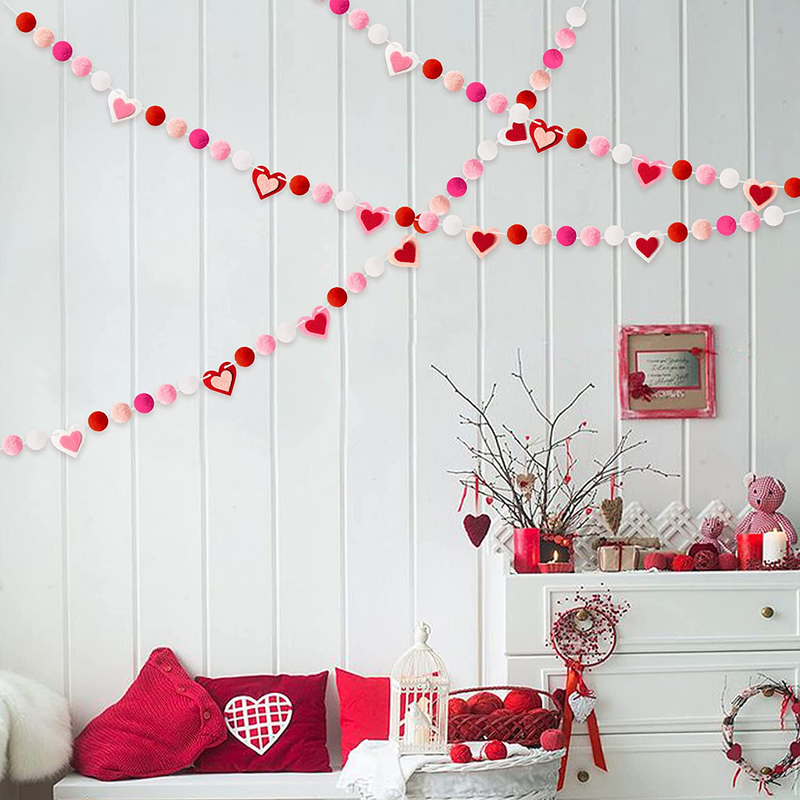 Fiupan 3Pcs Valentine'S Day Pom Pom Felt Ball Garlands 5.9Ft Red Pink White Love Heart Balls Hanging Banner Valentines Celebrations House Party Decorations Supplies for Home Indoor Outdoor Home & Garden > Decor > Seasonal & Holiday Decorations Fiupan   
