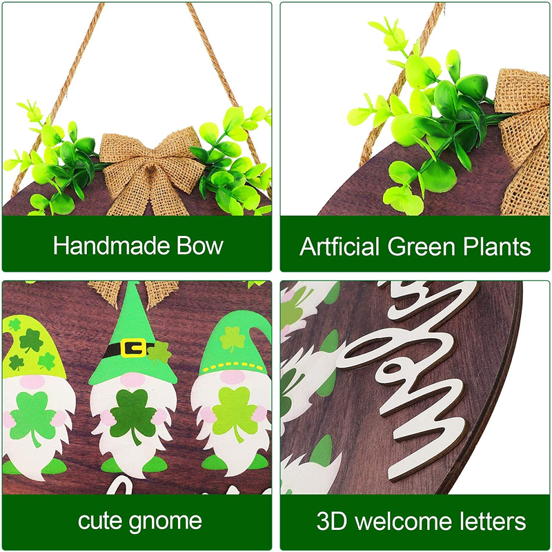 St Patrick'S Day Welcome Wooden Sign round Wood Hanging Door Sign with Ribbon Bow Decoration and Artificial Branch for St Patrick'S Day Front Door Wall Rustic Farmhouse Porch Decor (Elegant Style) Arts & Entertainment > Party & Celebration > Party Supplies Hicarer   