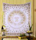 The Art Box Indie Room Decor Aesthetic Tapestry For Bedroom Wall Decor Boho Wall Art Beach Blanket Living Room Trippy Wall Hanging Tie Dye Hippie Moon Tapestry , Rainbow , 220x230 Cms  THE ART BOX White Gold Queen (230 x 220 Cms / 88 x 85 Inches) 