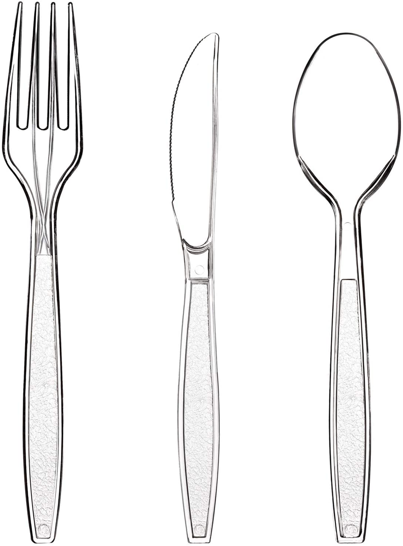 I00000 144 PCS Disposable Gold Silverware, Plastic Flatware with White Handle, Gold Plastic Cutlery Includes: 48 Forks, 48 Knives and 48 Spoons Home & Garden > Kitchen & Dining > Tableware > Flatware > Flatware Sets I00000 Clear  
