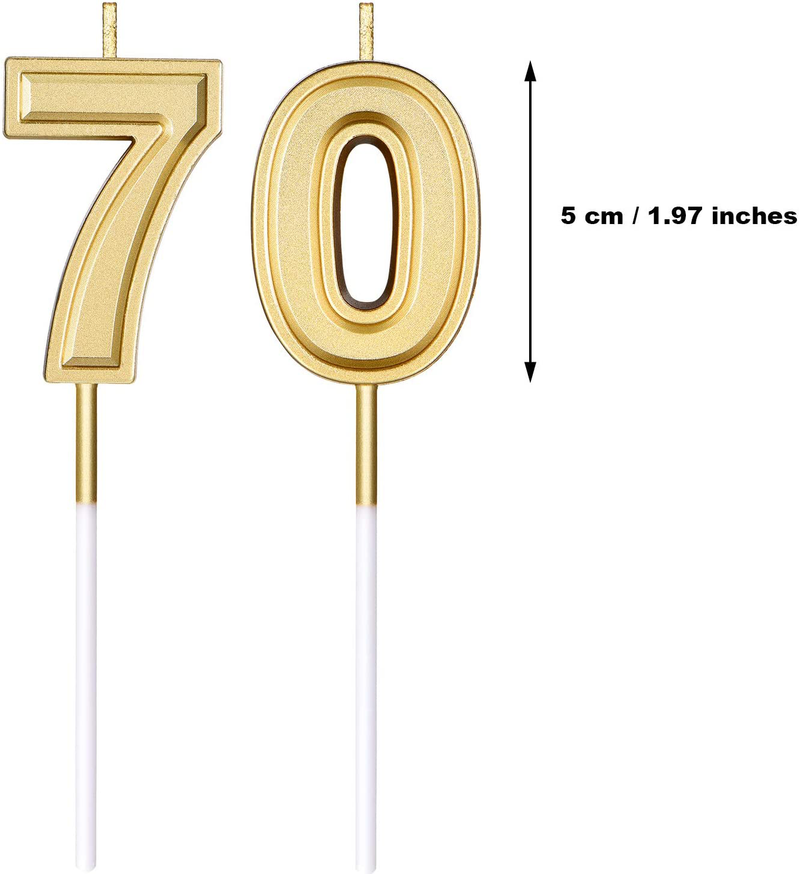 Frienda 70th Birthday Candles Cake Numeral Candles Happy Birthday Cake Candles Topper Decoration for Birthday Wedding Anniversary Celebration Supplies (Gold) Home & Garden > Decor > Home Fragrances > Candles Frienda   