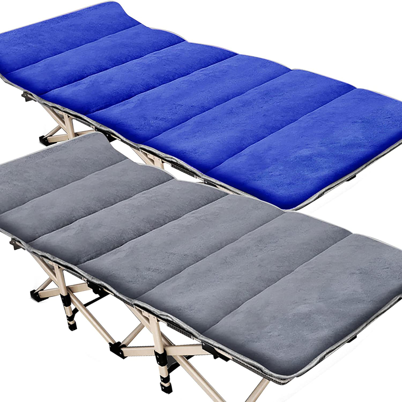 Slsy Folding Camping Cot, Folding Cot Camping Cot for Adults Portable Folding Outdoor Cot with Carry Bags for Outdoor Travel Camp Beach Vacation (75" X 26", Blue & Gray W/Pad) Sporting Goods > Outdoor Recreation > Camping & Hiking > Camp Furniture Slsy   