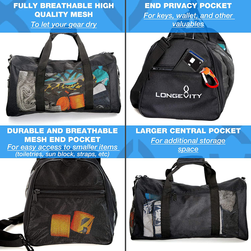 Longevity Gear Mesh Bag | Duffle Bag | Boxing Bag | Gym Bag | MMA, BJJ, Swimmers, Active Athletes | Breathable Duffel Bag for Sweaty Clothes and Equipment | No More Stink Sporting Goods > Outdoor Recreation > Boating & Water Sports > Swimming Longevity Gear   