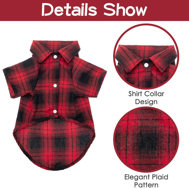 EXPAWLORER Plaid Dog Shirt - Classical Plaid Brushed Cold Weather Pet Clothes, Christmas Dog Sweater for Small Medium Large Dogs