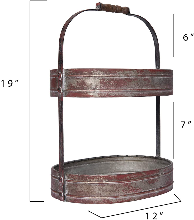 Creative Co-Op DA6876 Red Metal Oval 2 Tier Tray with Handle Distressed Red, 12.25"L x 9"W x 17.5"H Home & Garden > Decor > Decorative Trays Creative Co-op   