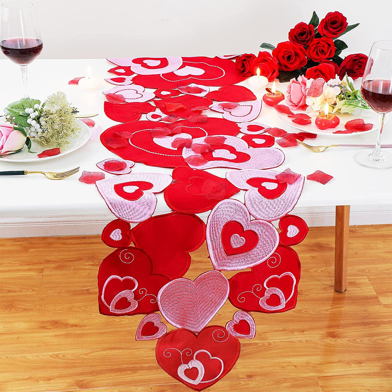 Embroidered Valentine Day Table Runner Love Heart Table Runner 15.7 X 68.9 Inch Valentines Decorations Heart Valentines Day Table Cover for Sweetest Day Wedding Valentines Table Decor (Red and Pink) Home & Garden > Decor > Seasonal & Holiday Decorations Tatuo   