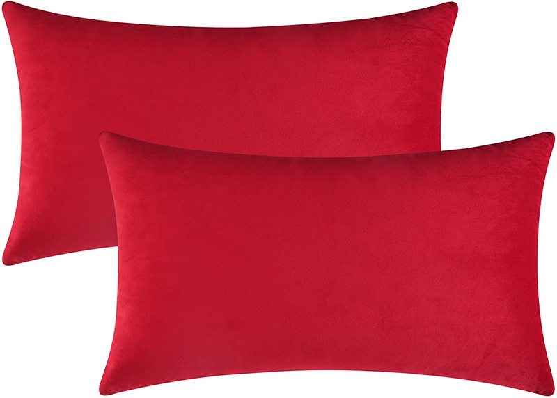 Mixhug Decorative Throw Pillow Covers, Velvet Cushion Covers, Solid Throw Pillow Cases for Couch and Bed Pillows, Burnt Orange, 20 x 20 Inches, Set of 2 Home & Garden > Decor > Chair & Sofa Cushions Mixhug Red 12 x 20 Inches, 2 Pieces 