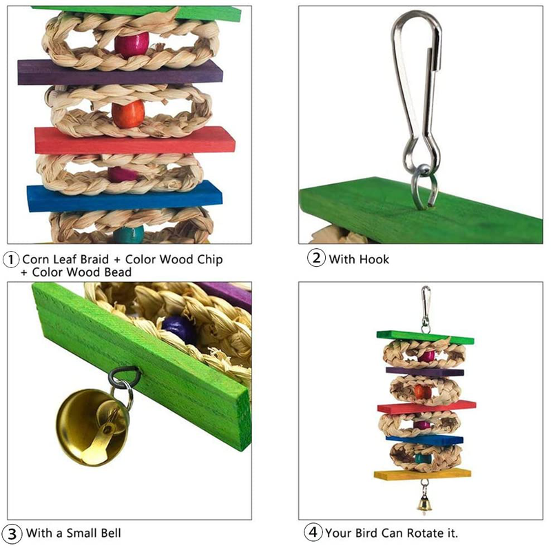 kathson 2 Pack Bird Chewing Toys, Parrot Hanging Colorful Rattan Ball Toy, Wooden Block Cage Bite Toys Suitable for Small Pet Birds Like Parakeet, Conure, Lovebirds, Cockatiels Animals & Pet Supplies > Pet Supplies > Bird Supplies > Bird Toys kathson   
