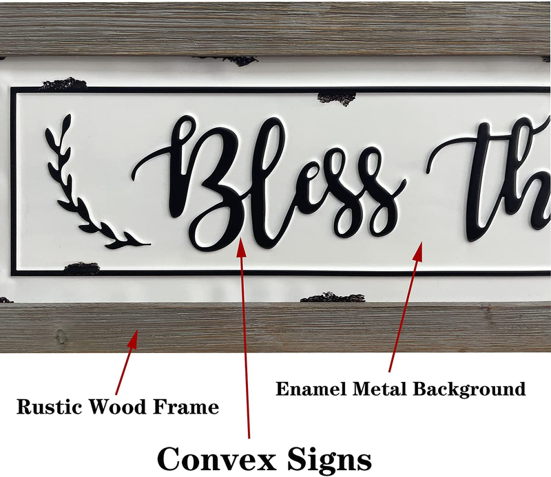 PrideCreation Bless This Home Wall Signs, 36x11 inch Rustic Enamel Wood Framed Metal Wall Hanging Decor Art, Inset Embossed Farmhouse Vintage Decorative Gift for Living Dining Room Bedroom Kitchen Home & Garden > Decor > Artwork > Sculptures & Statues PrideCreation   