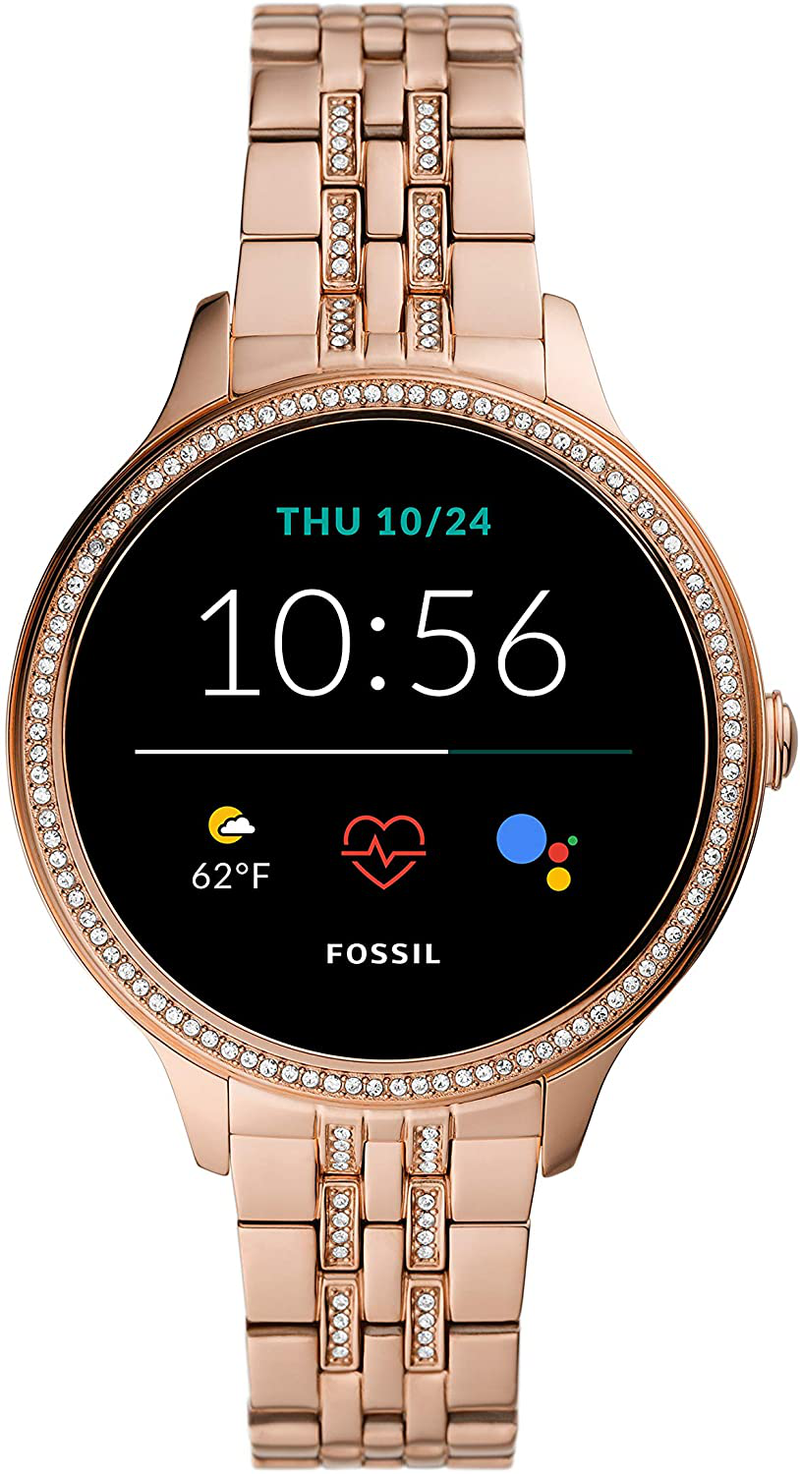 Fossil Women's Gen 5E 42mm Stainless Steel Touchscreen Smartwatch with Speaker, Heart Rate, Contactless Payments and Smartphone Notifications Apparel & Accessories > Jewelry > Watches Fossil Rose Gold Glitz  