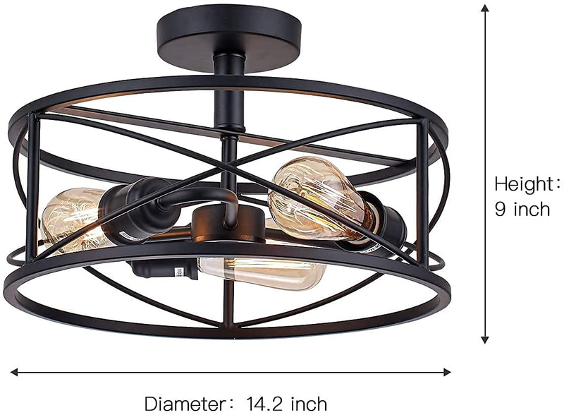 PUSU Semi Flush Mount Ceiling Light,Black Close to Ceiling Light Fixtures,Industrial Vintage Metal Cage Ceiling Lamp,For Kitchen Porch Living Room Dining Room Bedroom Entryway and Office Home & Garden > Lighting > Lighting Fixtures > Ceiling Light Fixtures KOL DEALS   