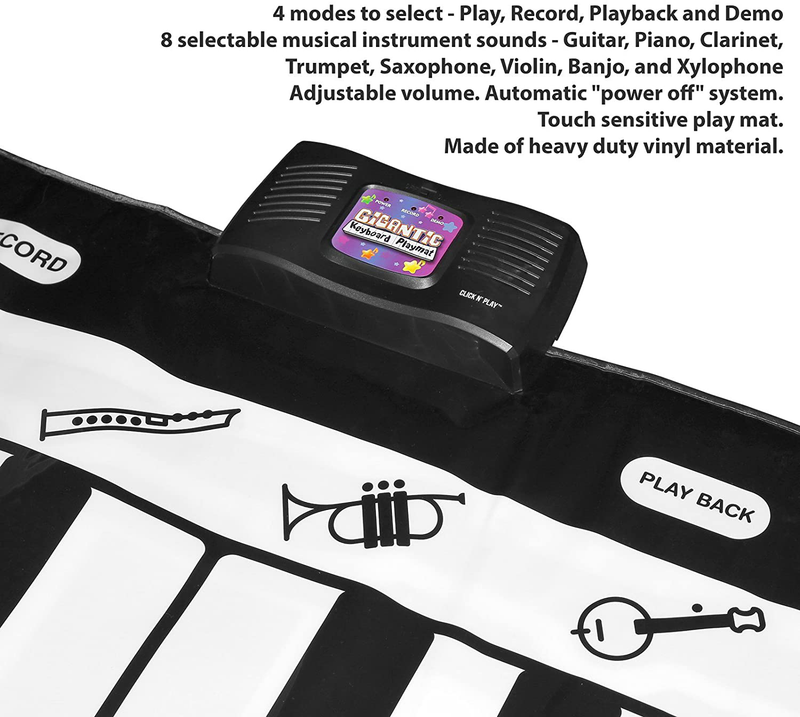 Click N' Play Gigantic Keyboard Play Mat, 24 Keys Piano Mat, 8 Selectable Musical Instruments + Play -Record -Playback -Demo-mode