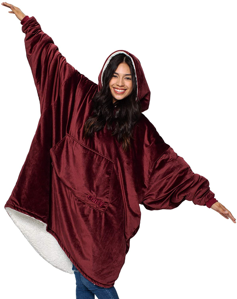 THE COMFY Original | Oversized Microfiber & Sherpa Wearable Blanket, Seen on Shark Tank, One Size Fits All Burgundy Home & Garden > Decor > Seasonal & Holiday Decorations The Comfy   