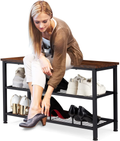 Haddockway Highquality 3-Tier Shoe Rack Bench Entryway Shoe Bench Industrial Shoe Storage Organizer with Boots Shelf for Hallway, Living Room, Closet, Black Oak, 31.5"L X 11.8"W X 16.1"H Furniture > Cabinets & Storage > Armoires & Wardrobes Haddockway Rustic Brown  