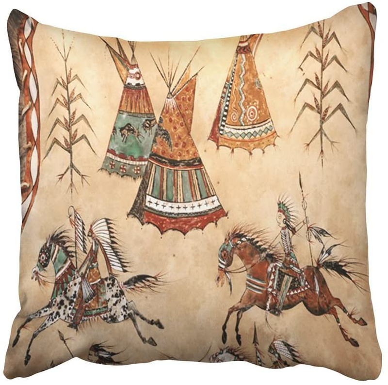 Plbfgfcover Decorative Pillowcases Vintage Tribal Native American Tribal Camp Design Throw Pillow Covers Cases Home Decor Sofa Cushion Cover (18X18In) Home & Garden > Decor > Chair & Sofa Cushions Plbfgfcover   