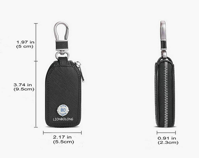 Key Fob Case - Genuine Leather Car Remote Smart Key Holder with Hook Auto Keychain (Black)