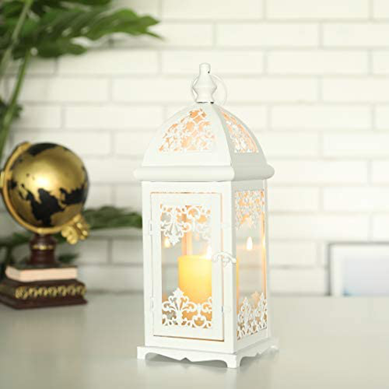 JHY DESIGN Decorative Candle Lantern 15''High Metal Candle Lanterns Vintage Style Hanging Lantern for Indoor Outdoor Events Parities Weddings(White Color) Home & Garden > Decor > Home Fragrance Accessories > Candle Holders JHY DESIGN White  