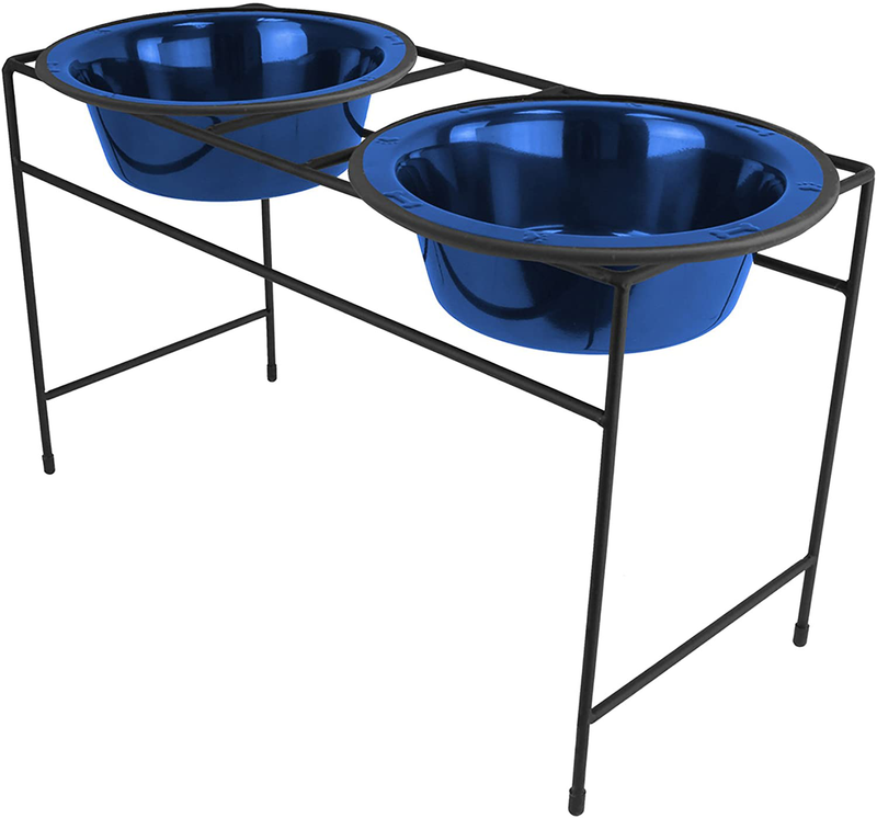 Platinum Pets Modern Double Diner Feeder with Stainless Steel Dog Bowl, Large Animals & Pet Supplies > Pet Supplies > Cat Supplies Platinum Pets Sapphire Blue Large (Pack of 1) 