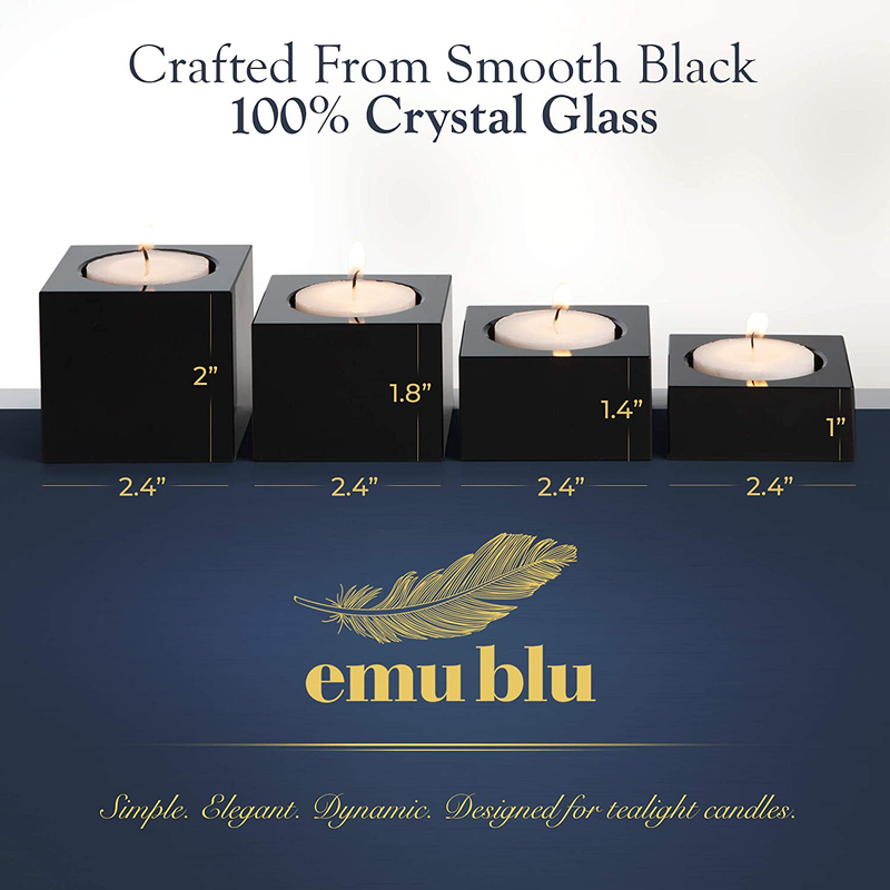 Crystal Candle Holders Black - Set of 4 Modern Tealights Votive Candle Holders for Table & Centerpiece Home Decor | Includes Satin Lined Gift Box Home & Garden > Decor > Home Fragrance Accessories > Candle Holders emu blu   