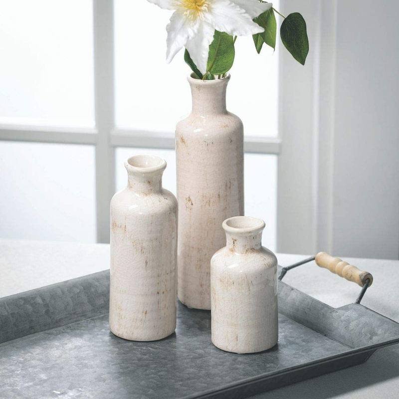 Sullivans Ceramic Vase Set - 3 Small Vases, Rustic Home Decor, Modern Farmhouse; Ideal Shelf Décor, Table Décor, Bookshelf, Mantle, Entryway- Distressed White (CM2333)