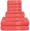 Glamburg Ultra Soft 8 Piece Towel Set - 100% Pure Ring Spun Cotton, Contains 2 Oversized Bath Towels 27x54, 2 Hand Towels 16x28, 4 Wash Cloths 13x13 - Ideal for Everyday use, Hotel & Spa - Light Grey Home & Garden > Linens & Bedding > Towels GLAMBURG Coral Orange  