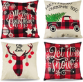 Halloween Throw Pillow Cover, 18x18 Inch Set of 4 Pieces Outdoor Decorative Farmhouse Rustic Linen Vintage Decoration Decor Home Skeleton Square Cushion Case Pillowcase for Sofa Couch Arts & Entertainment > Party & Celebration > Party Supplies PADIMAT Christmas Red Plaid  