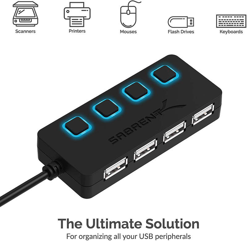 Sabrent 4-Port USB 2.0 Data Hub with Individual LED Lit Power Switches [Charging NOT Supported] for Mac & PC (HB-UMLS) Sporting Goods > Outdoor Recreation > Camping & Hiking > Portable Toilets & Showers SABRENT   