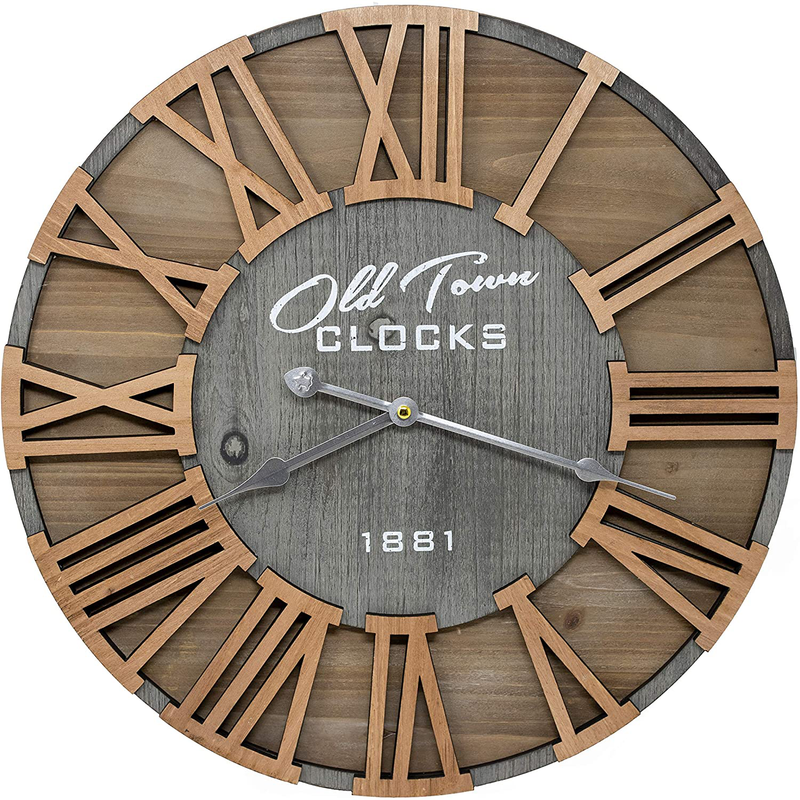 Rustic Farmhouse Roman Wooden Wall Clock Silver Hands (Redwood Lettering, 24 inch) Home & Garden > Decor > Clocks > Wall Clocks Oldtown Clocks Redwood Lettering 24 inch 