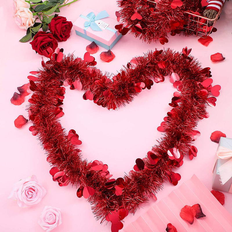 Chuangdi 5 Pieces Red Valentine Heart Tinsel Wreaths Metallic Foil Heart Shaped Wreaths for Hanging Valentine'S Day Wedding Party Front Door Wall Window Decoration